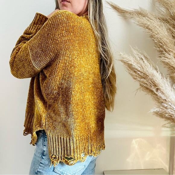 SMYM MUMU Gold Yellow Chenille Knit Oversized Distressed Crop Boxy Sweater XS - Picture 15 of 16